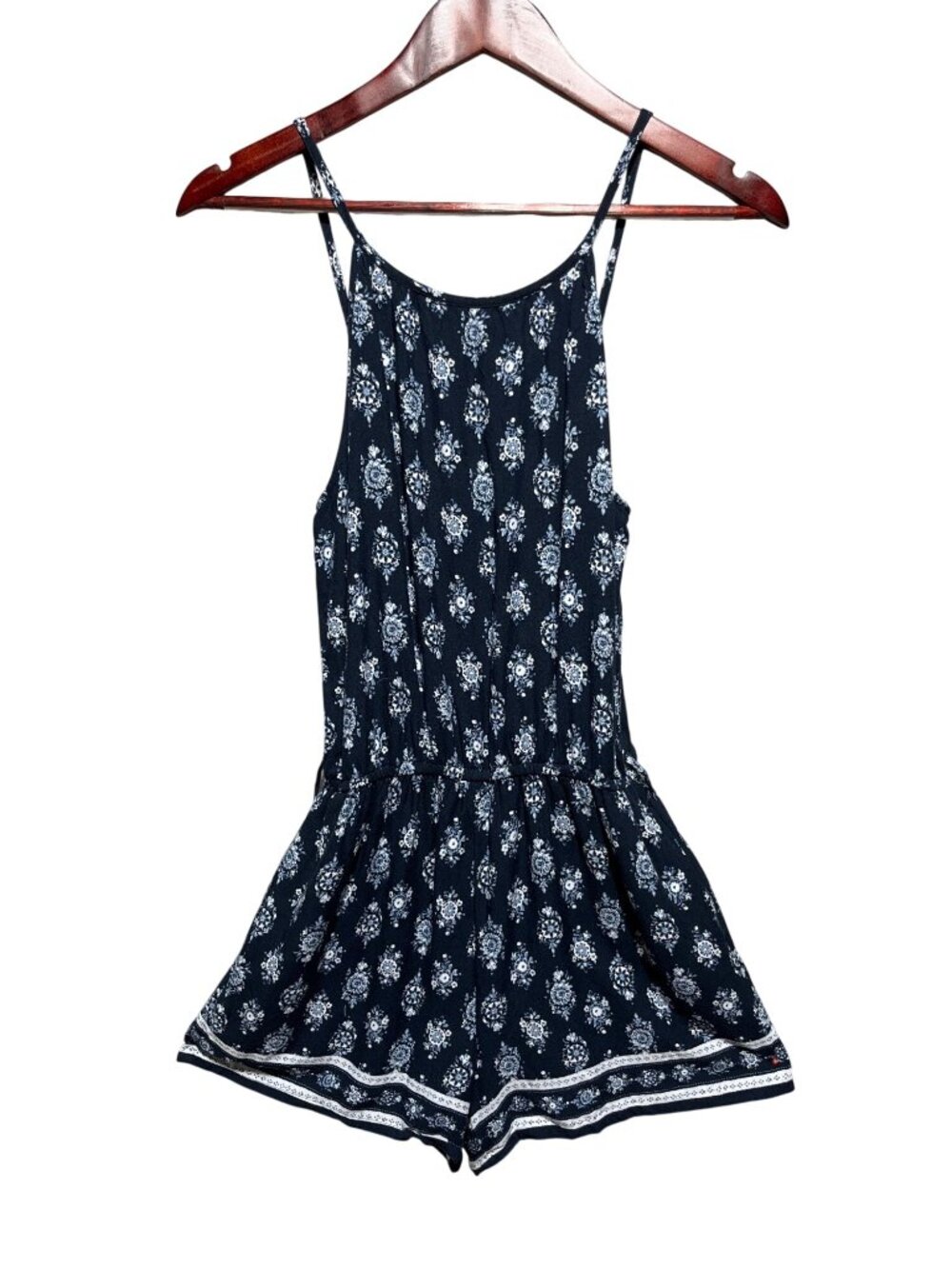 Abercrombie Kids Floral Navy Blue Adjustable Strap Romper Size 15/16